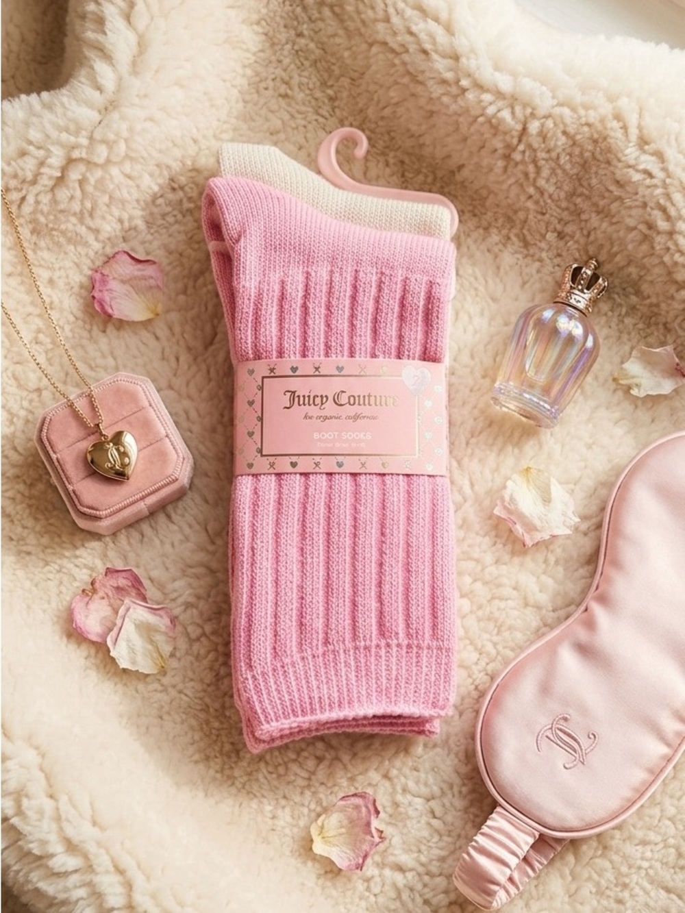 Juicy Couture Pink Ribbed Boot Socks